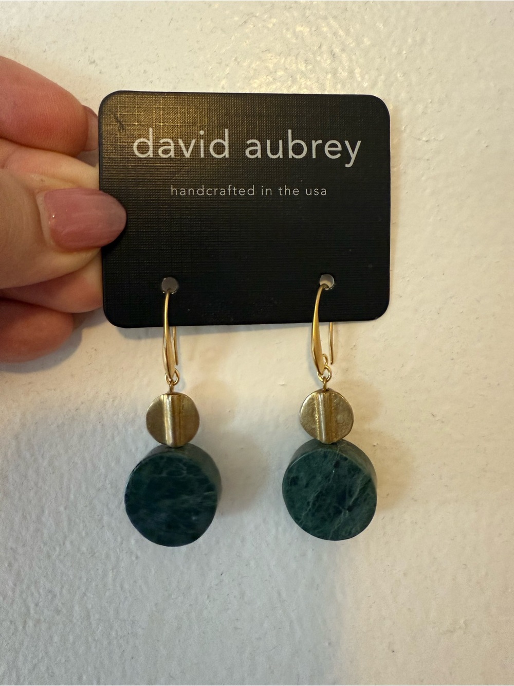 David Aubrey Gold and Emerald Green Drop Earrings